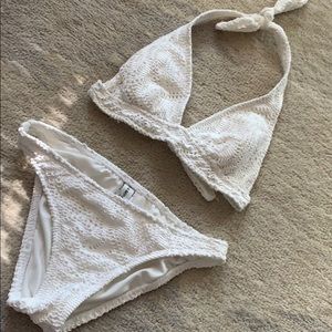 Rampage white crochet halter swim set